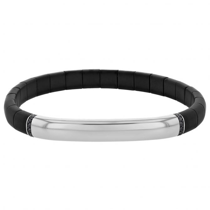 Demeglio Black Diamond & White Gold Bar Stretch Bracelet with Black Ceramic