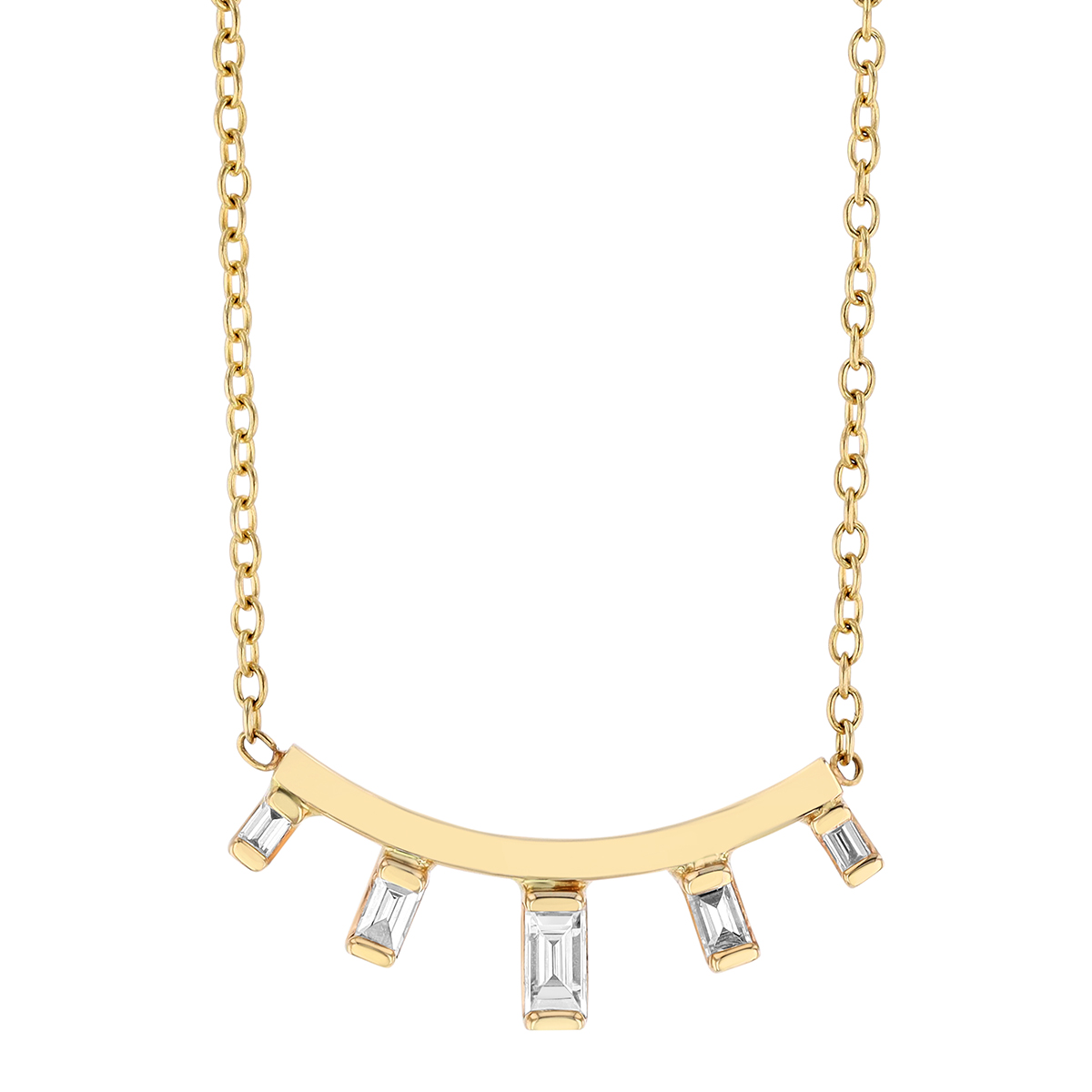 Zoe Chicco Baguette 5 Stone Curved Bar Necklace in Yellow Gold, 16