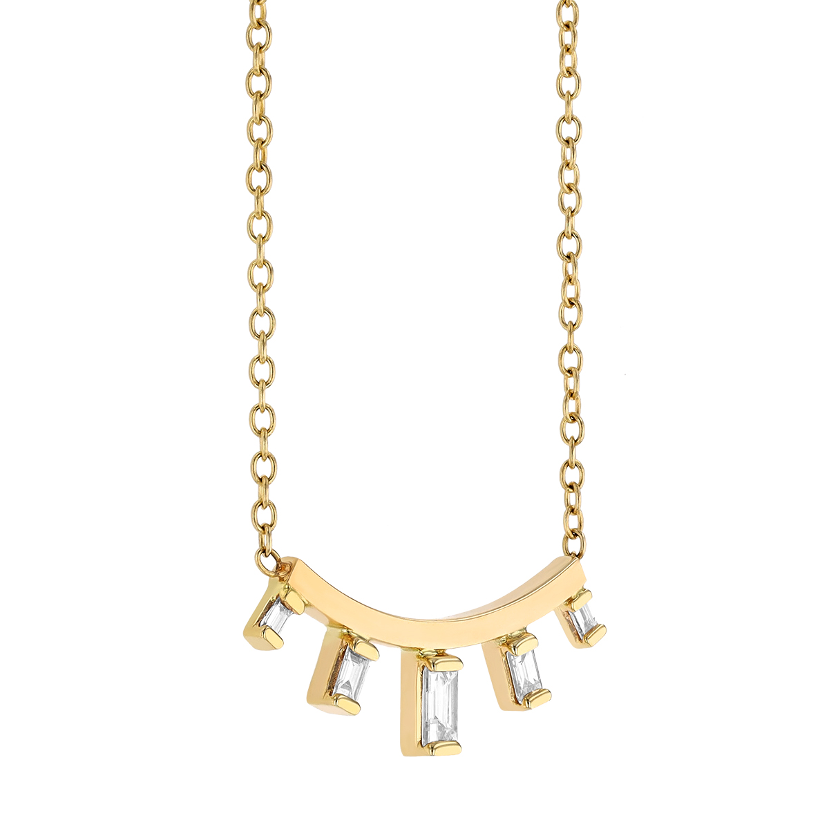 Zoe Chicco Baguette 5 Stone Curved Bar Necklace in Yellow Gold, 16