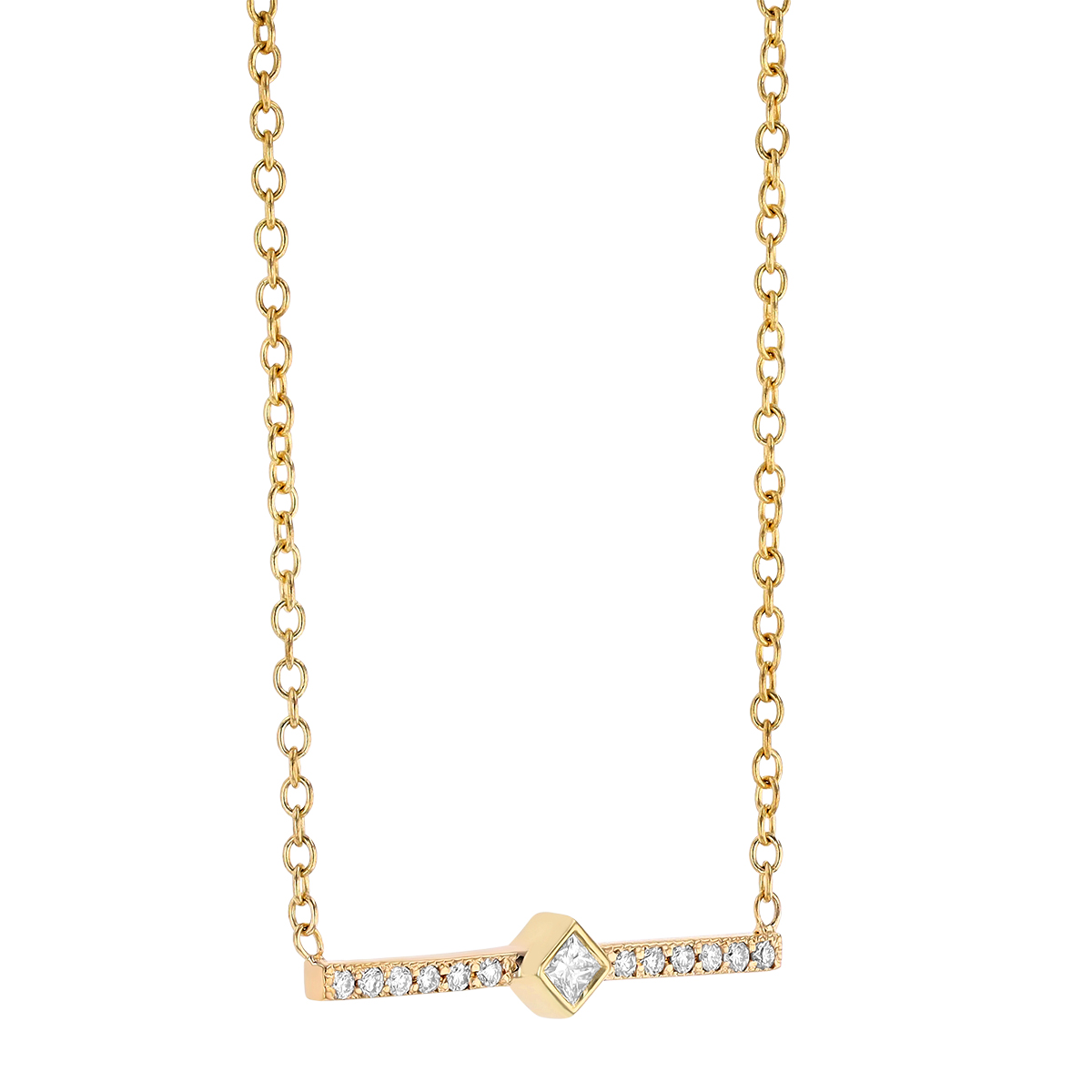 Zoe Chicco Princess Cut Diamond Bezel & Diamond Bar Necklace in Yellow Gold, 16