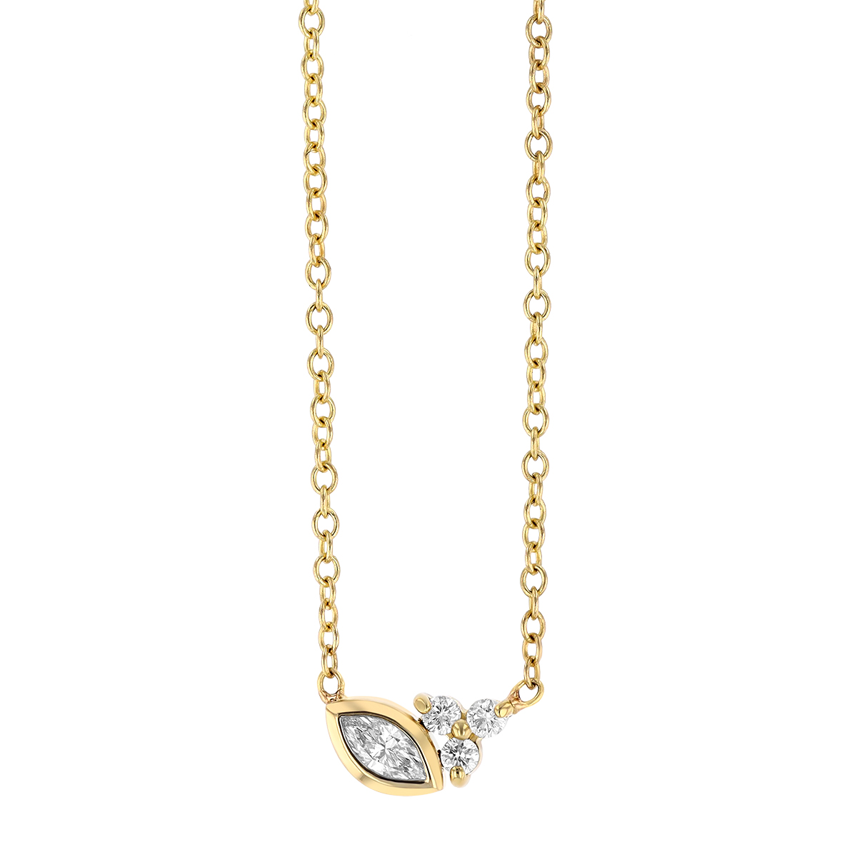 Zoe Chicco Marquise Diamond Bezel & Round Diamond Trio Cluster Necklace in Yellow Gold, 16