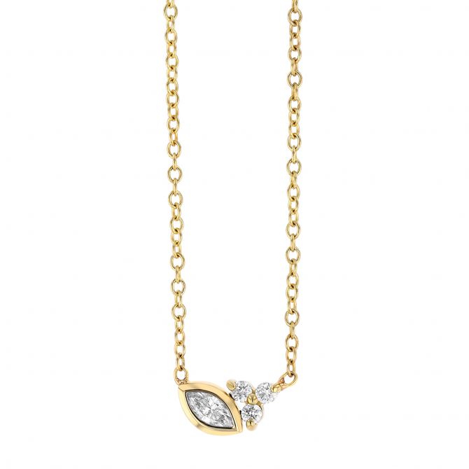 Zoe Chicco Marquise Diamond Bezel & Round Diamond Trio Cluster Necklace in Yellow Gold, 16"