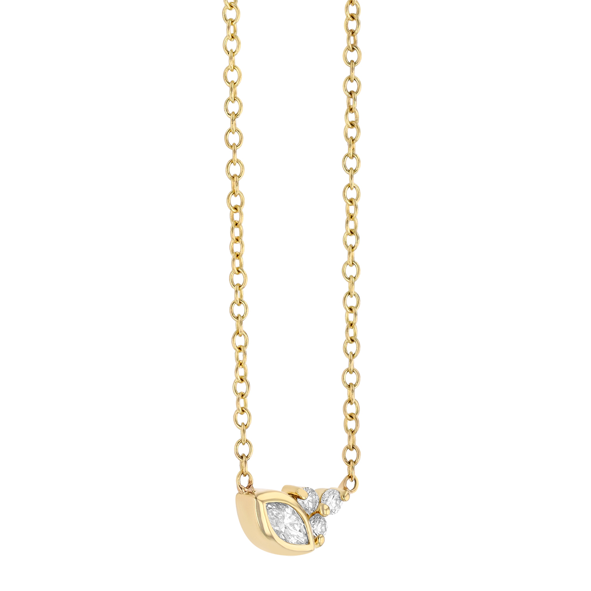 Zoe Chicco Marquise Diamond Bezel & Round Diamond Trio Cluster Necklace in Yellow Gold, 16