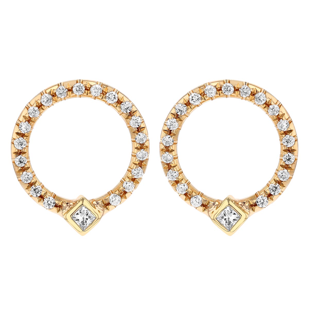 Zoe Chicco Princess Cut Diamond & Pave Open Circle Drop Earrings in Yellow Gold