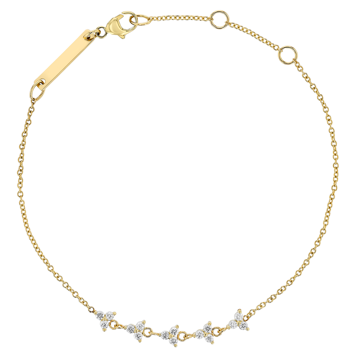 Zoe Chicco Diamond Trio 5 Cluster Bracelet in Yellow Gold