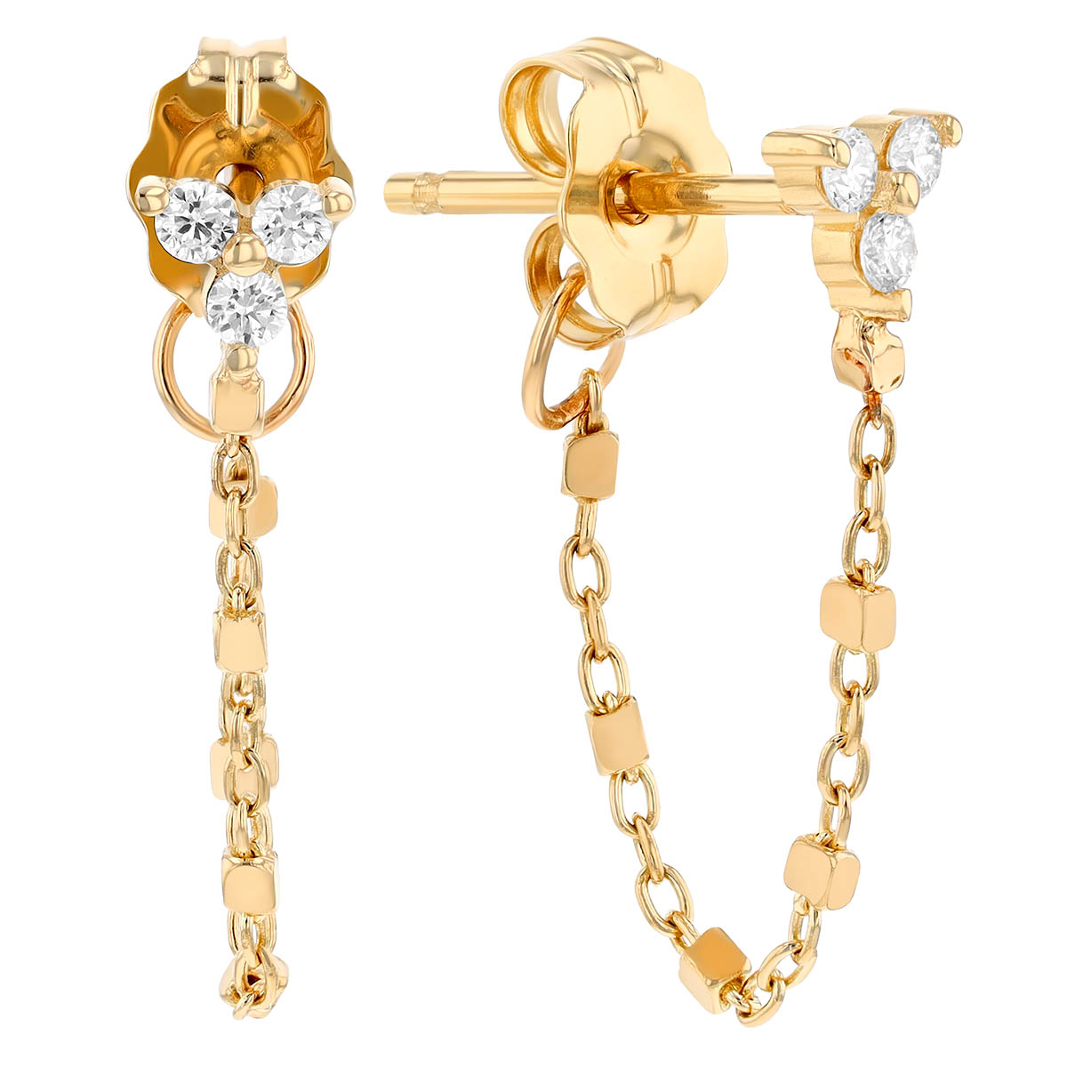 Zoe Chicco Diamond Trio & Front-to-Back Chain Dangle Earrings in Yellow Gold