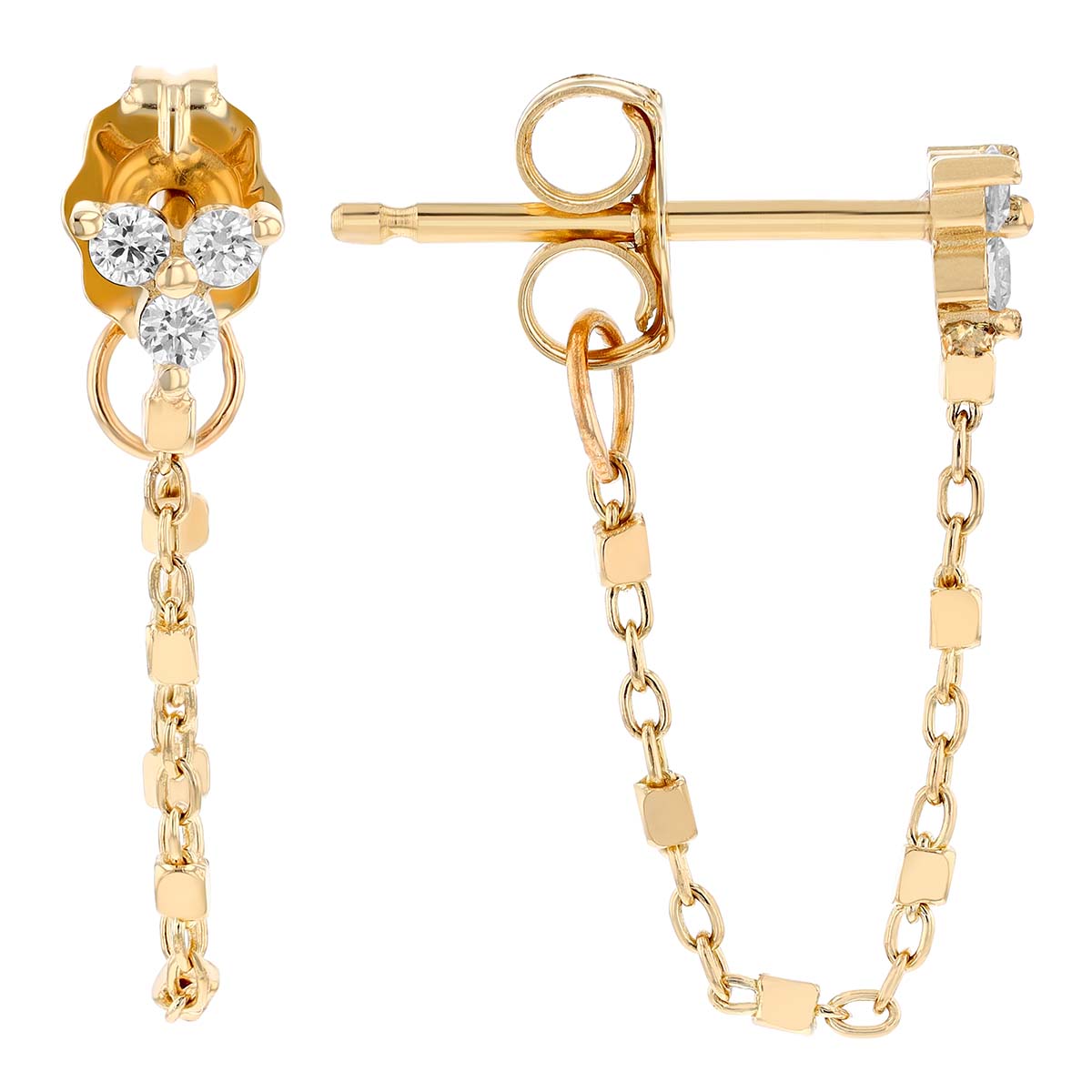 Zoe Chicco Diamond Trio & Front-to-Back Chain Dangle Earrings in Yellow Gold