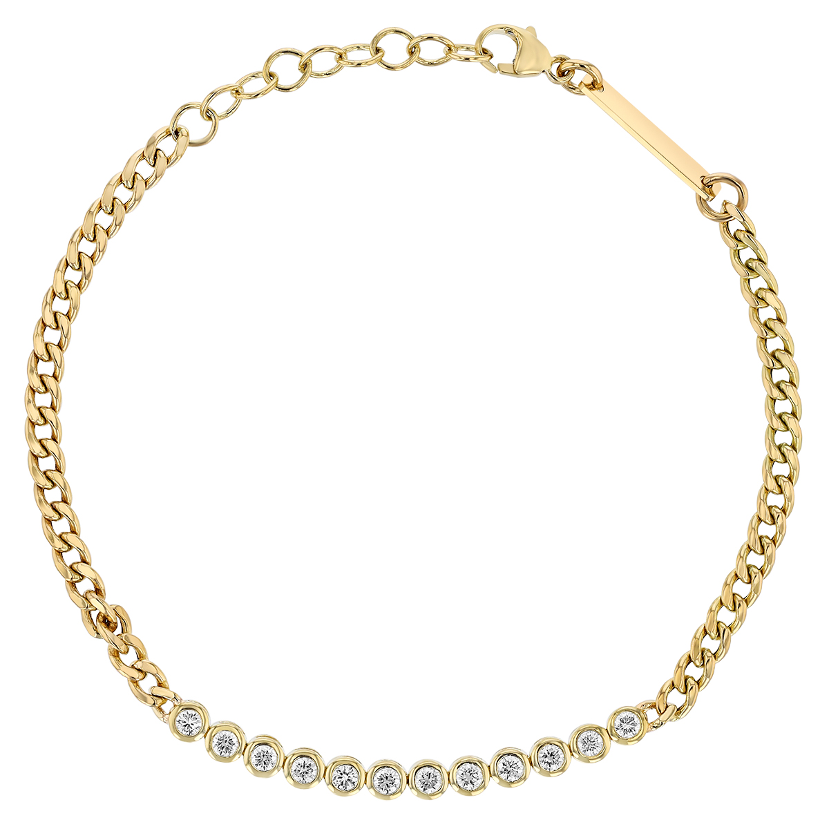 Zoe Chicco Bezel Set Diamond & Curb Chain Bracelet in Yellow Gold