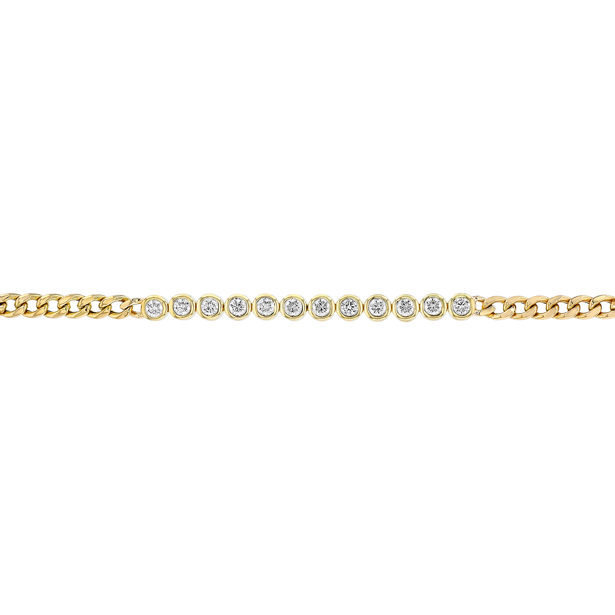Zoe Chicco Bezel Set Diamond & Curb Chain Bracelet in Yellow Gold