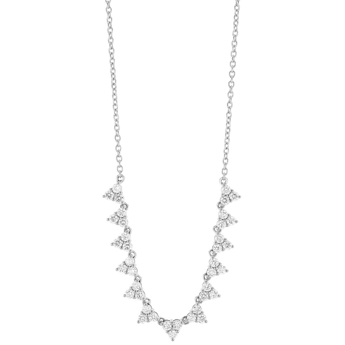 Diamond Trio Cluster Triangle Pattern Necklace in White Gold