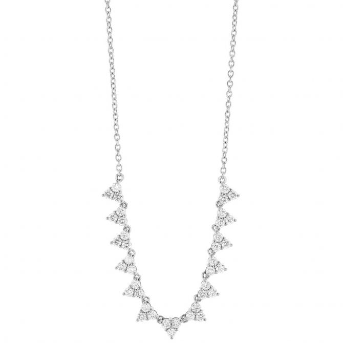 Diamond Trio Cluster Triangle Pattern Necklace in White Gold