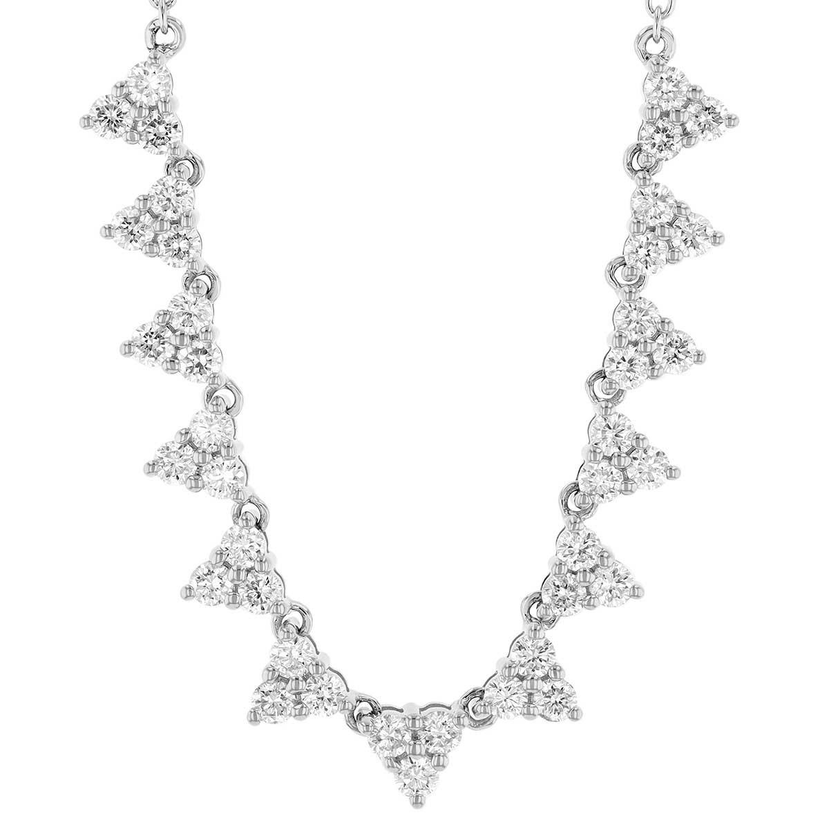Diamond Trio Cluster Triangle Pattern Necklace in White Gold