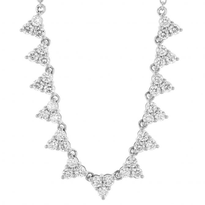 Diamond Trio Cluster Triangle Pattern Necklace in White Gold