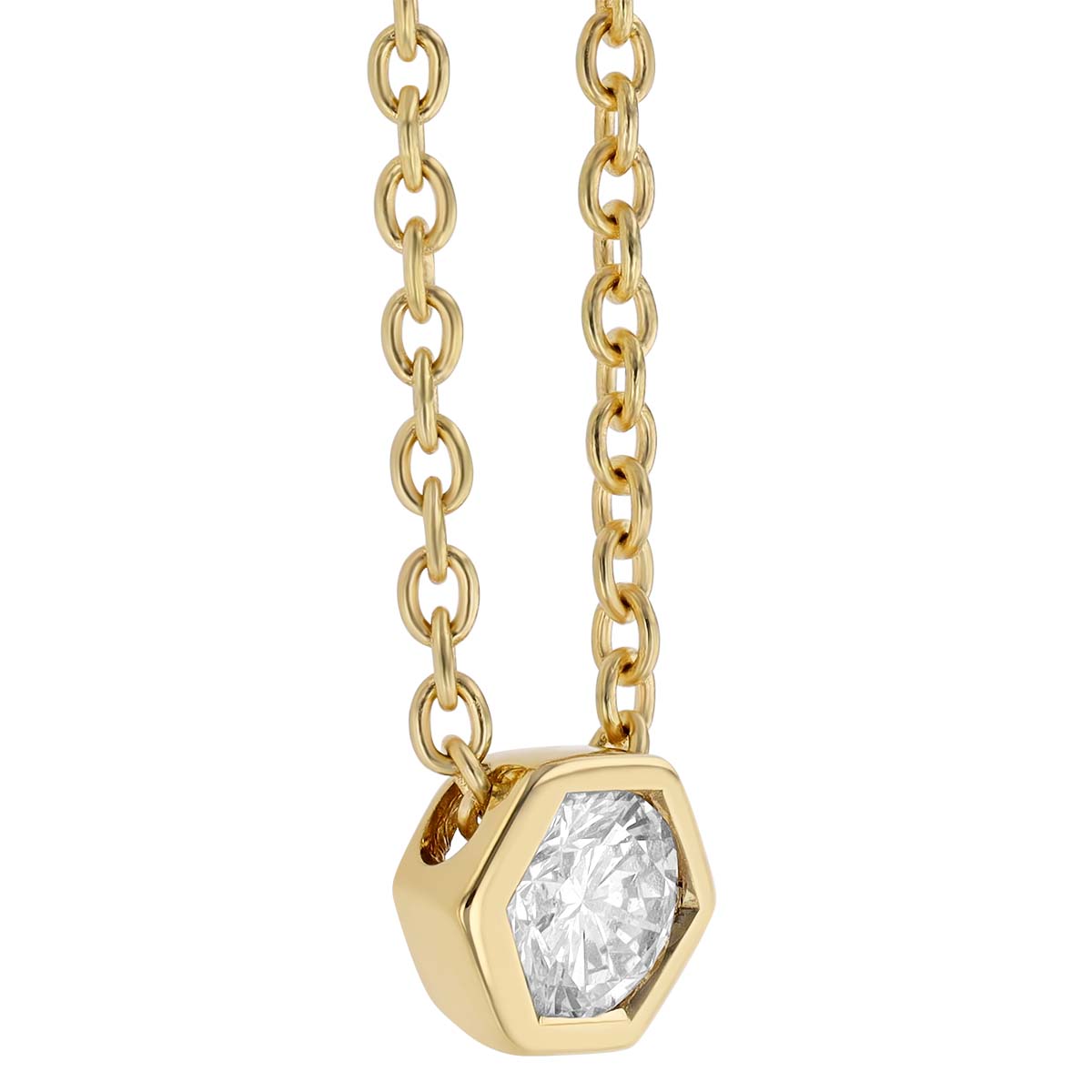 Round Diamond Solitaire Hexagon Pendant in Yellow Gold