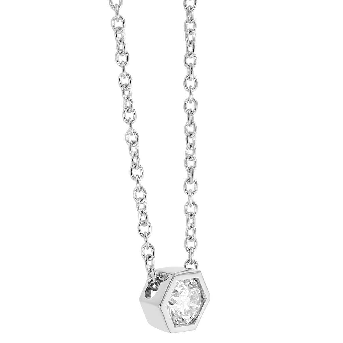 Round Diamond Hexagon Pendant in White Gold, 0.25 cttw