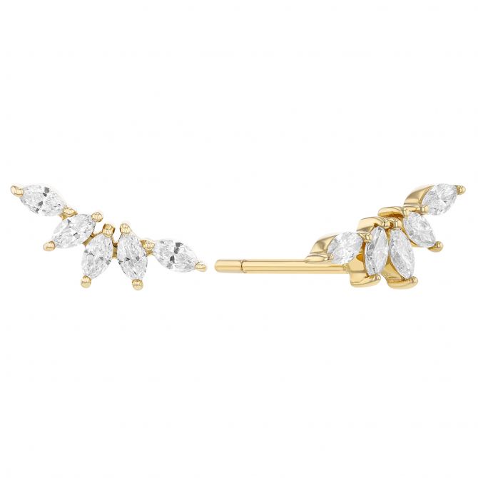 Marquise Diamond 5 Stone Stud Earrings in Yellow Gold