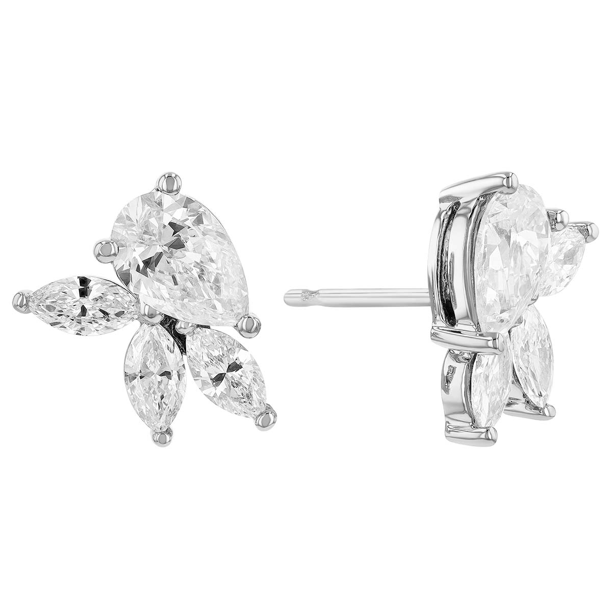 Pear & Marquise Shaped Diamond Cluster Earrings in White Gold