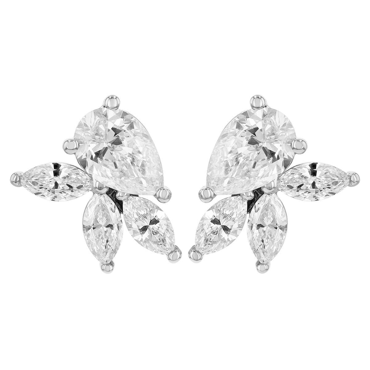 Pear & Marquise Shaped Diamond Cluster Earrings in White Gold