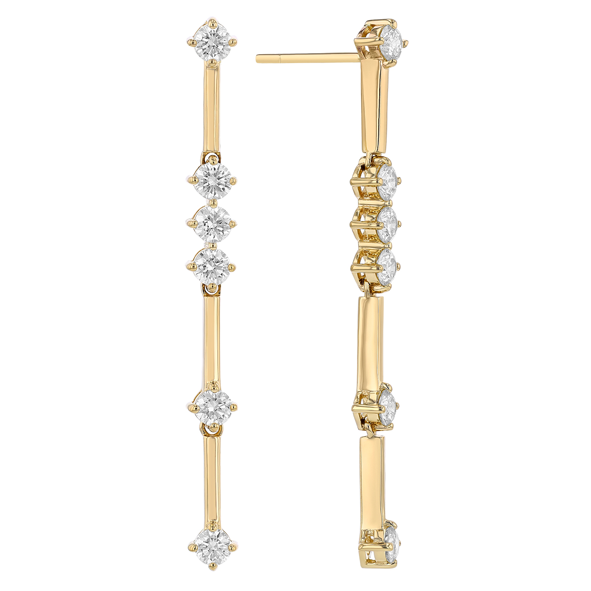 Diamond & Yellow Gold Bar Drop Earrings