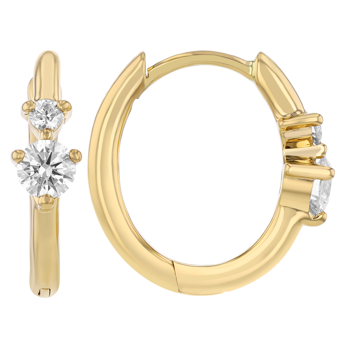 Double Diamond Hoop Earrings in Yellow Gold