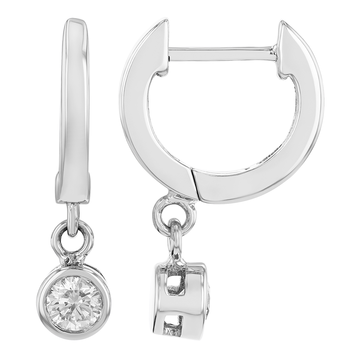 Bezel Set Diamond Dangle Hoop Earrings in White Gold
