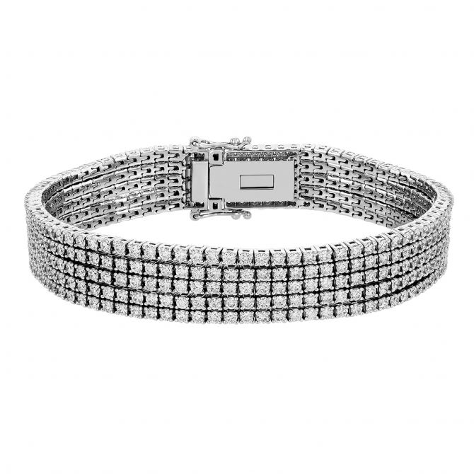 Modern 14k White Gold 5 Strand 13ctw Diamond Bracelet