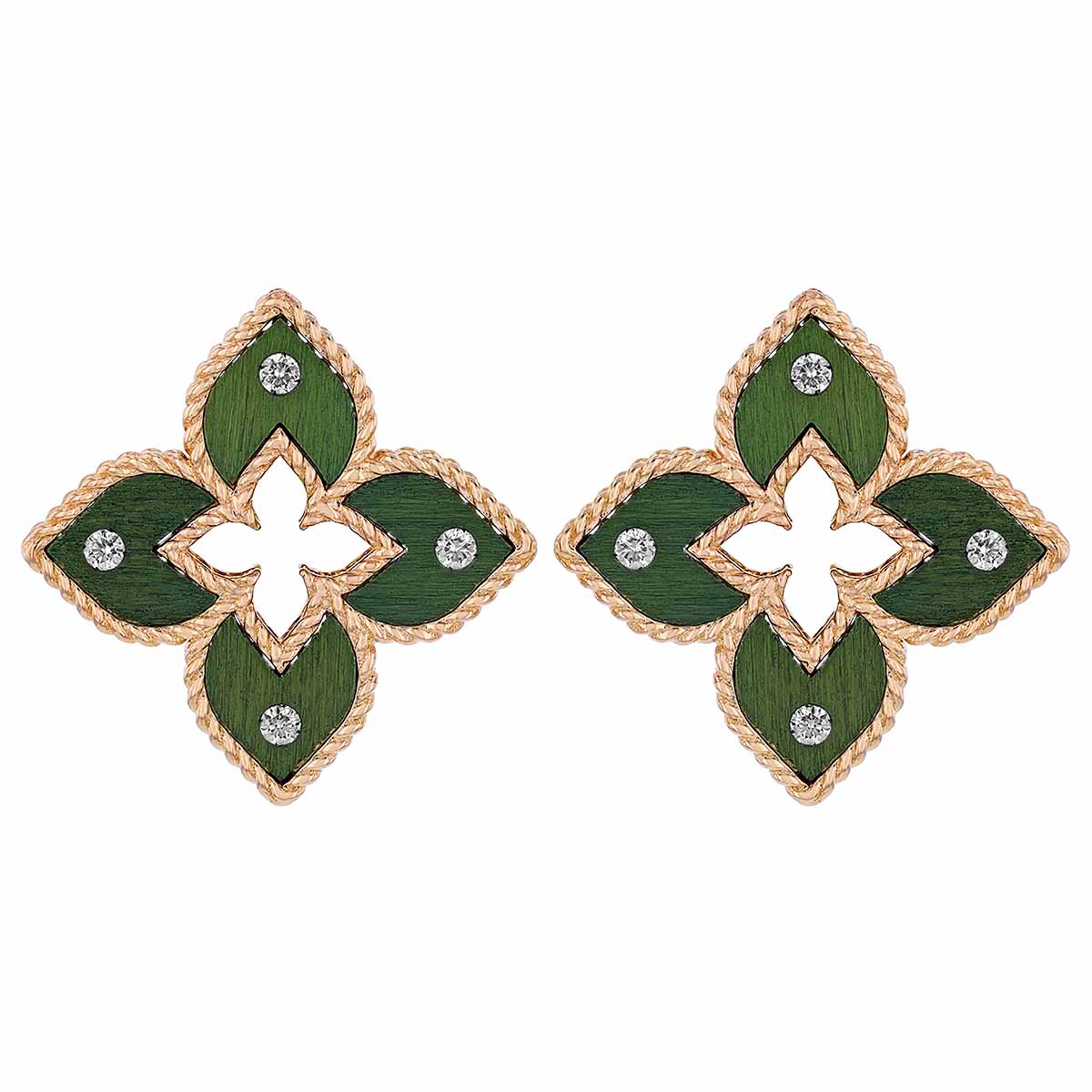 Roberto Coin Venetian Princess Green Titanium & Diamond Flower Stud Earrings in Rose Gold