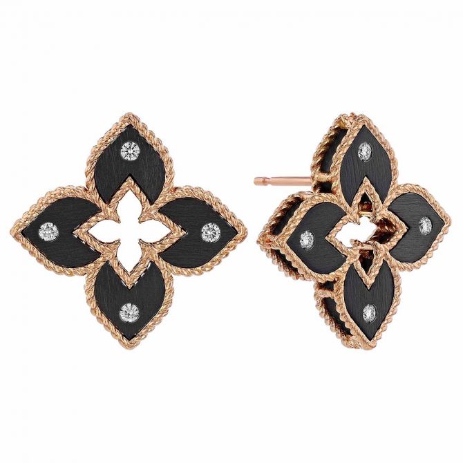 Roberto Coin Venetian Princess Grey Titanium & Diamond Flower Stud Earrings in Rose Gold