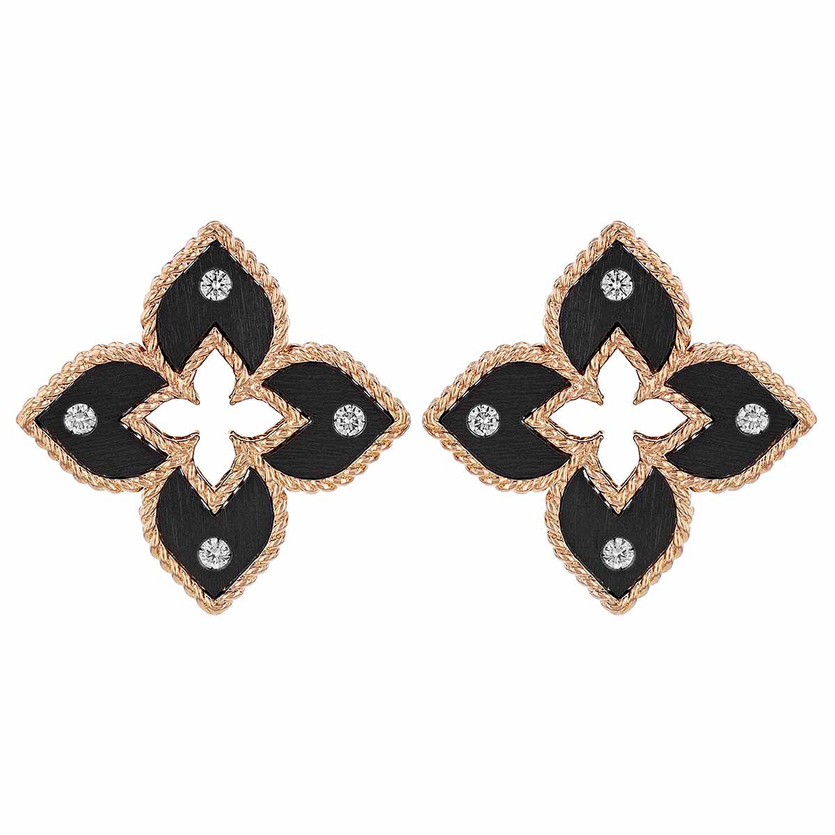Roberto Coin Venetian Princess Grey Titanium & Diamond Flower Stud Earrings in Rose Gold