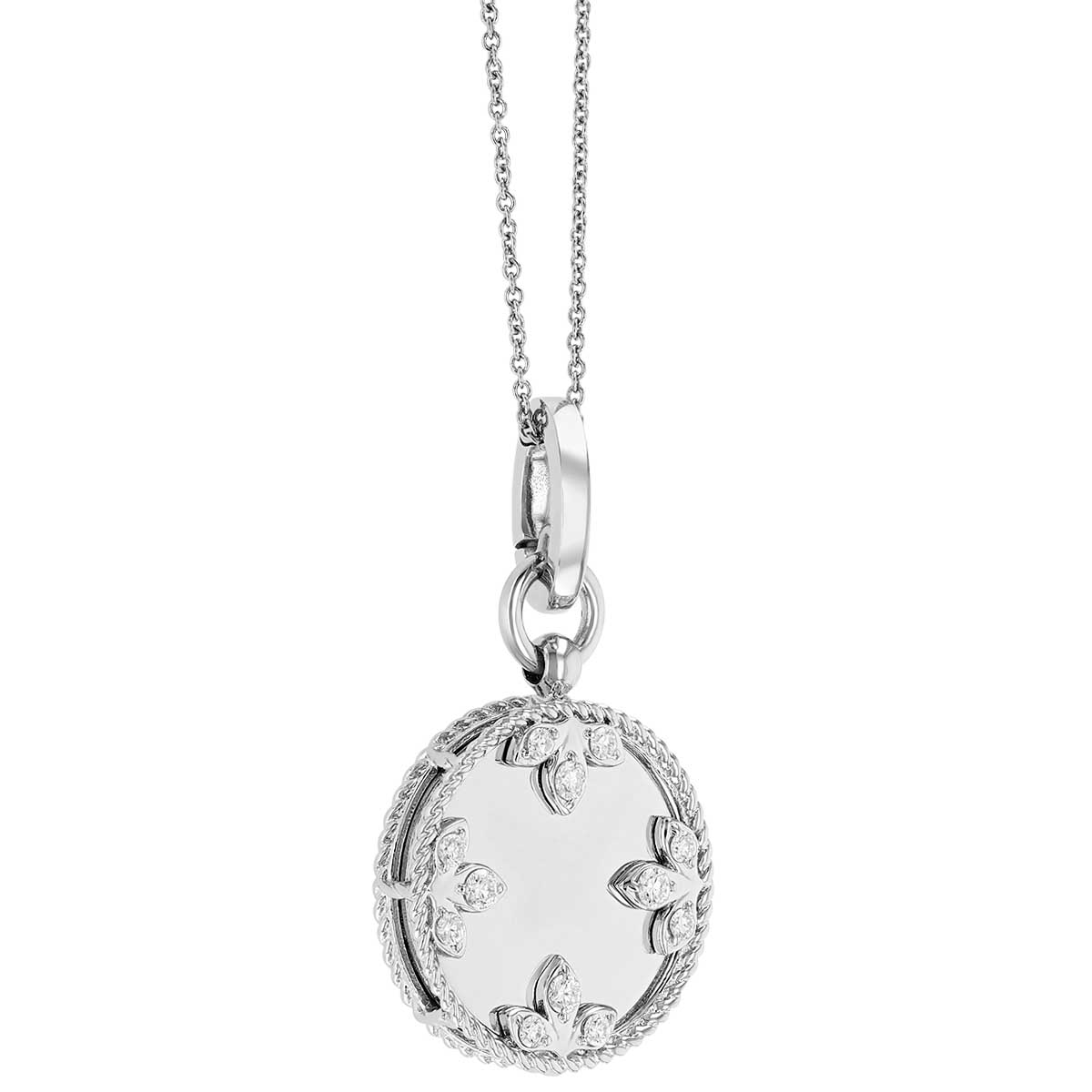 Roberto Coin Diamond Floral Circle Pendant in White Gold