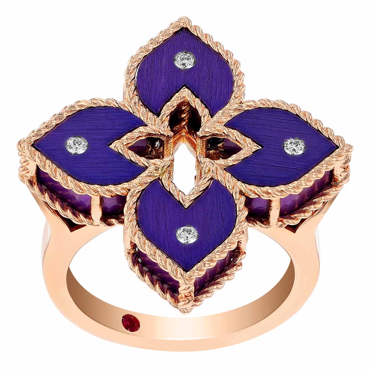 Roberto Coin Venetian Princess Purple Titanium & Diamond Flower Ring in Rose Gold