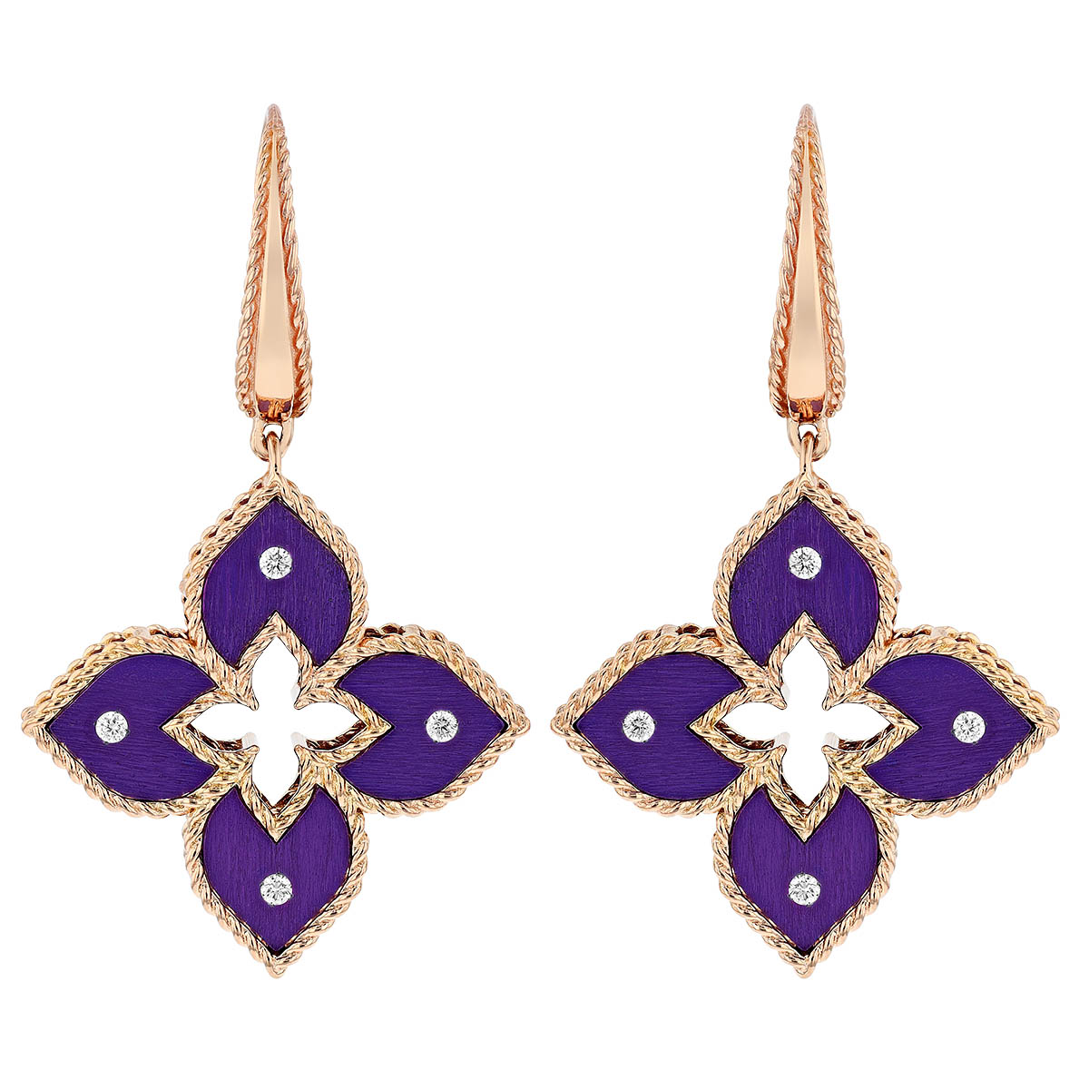 Roberto Coin Venetian Princess Purple Titanium & Diamond Flower Dangle Earrings in Rose Gold