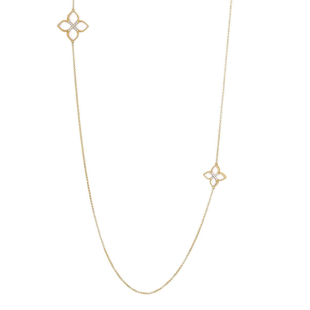 Roberto Coin Princess Flower Mother of Pearl Station Necklace in Yellow Gold, 32