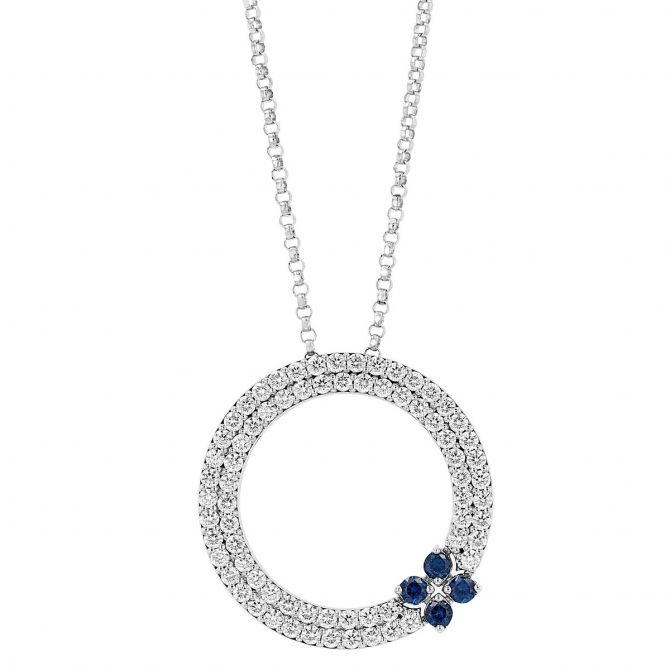 Roberto Coin Love in Verona Sapphire & Diamond Pave Circle Pendant in White Gold, 17"