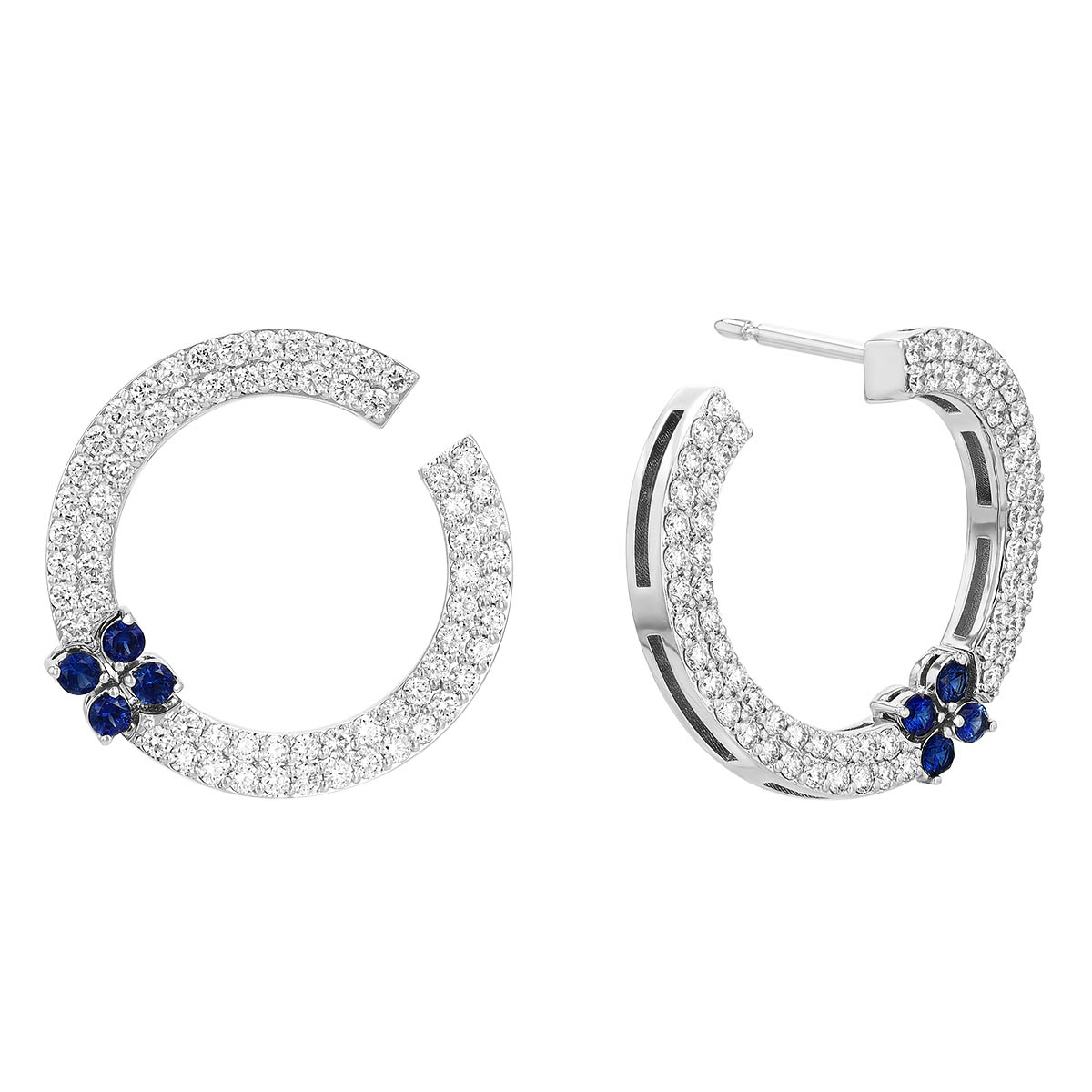 Roberto Coin Love in Verona Sapphire & Diamond Pav Front-to-Back Hoop Earrings in White Gold