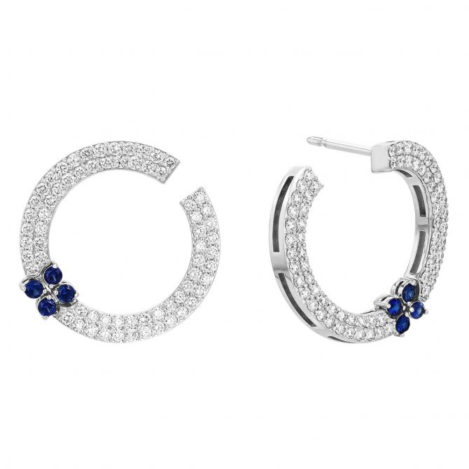 Roberto Coin Love in Verona Sapphire & Diamond Pavé Front-to-Back Hoop Earrings in White Gold
