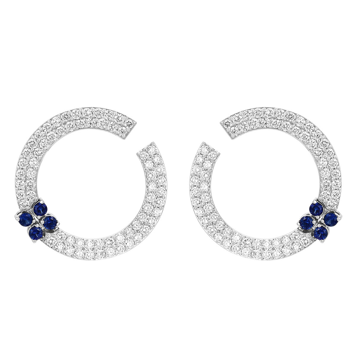 Roberto Coin Love in Verona Sapphire & Diamond Pav Front-to-Back Hoop Earrings in White Gold