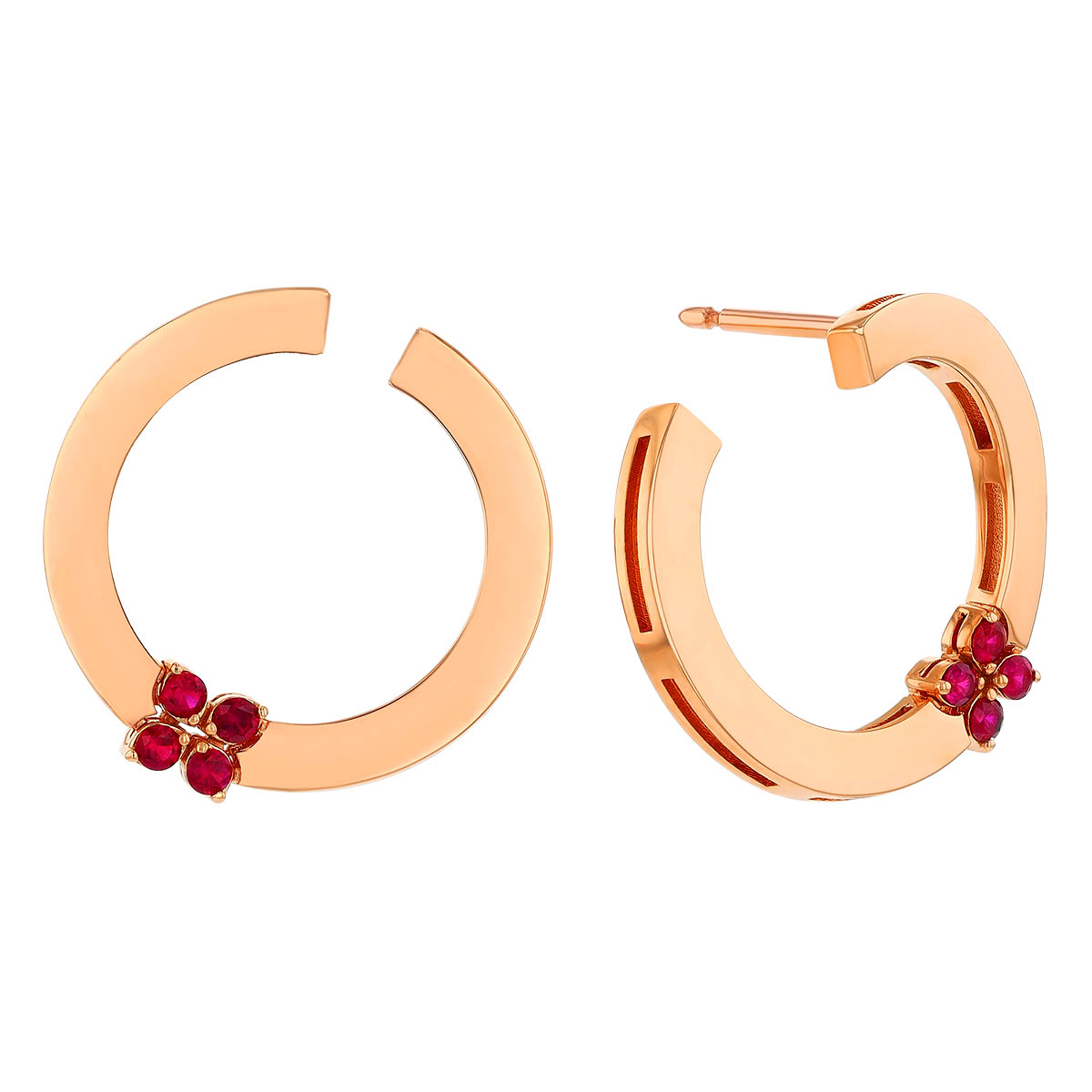 Roberto Coin Love in Verona Ruby Front-to-Back Hoop Earrings in Rose Gold