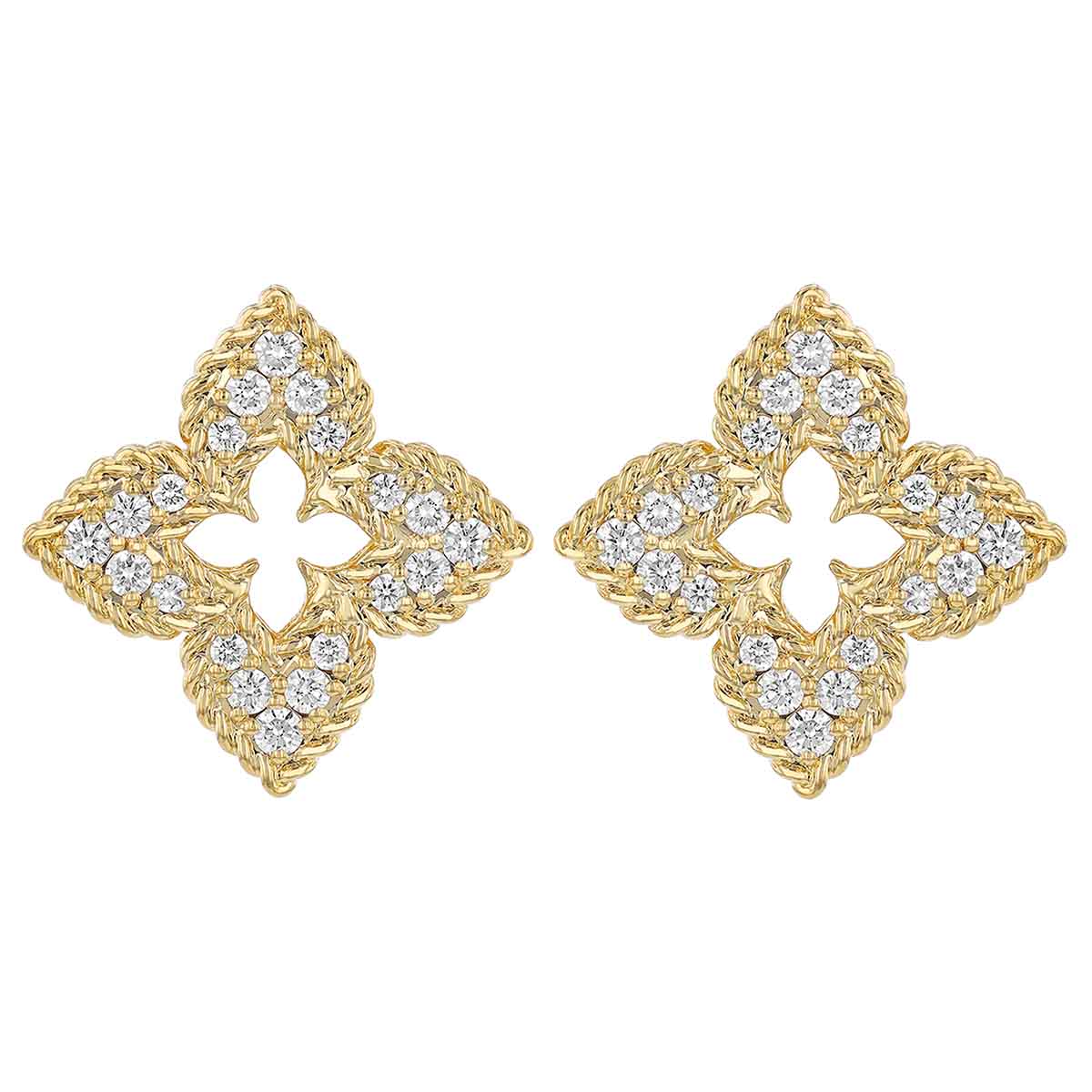 Roberto Coin Venetian Princess Diamond Small Flower Stud Earrings in Yellow Gold