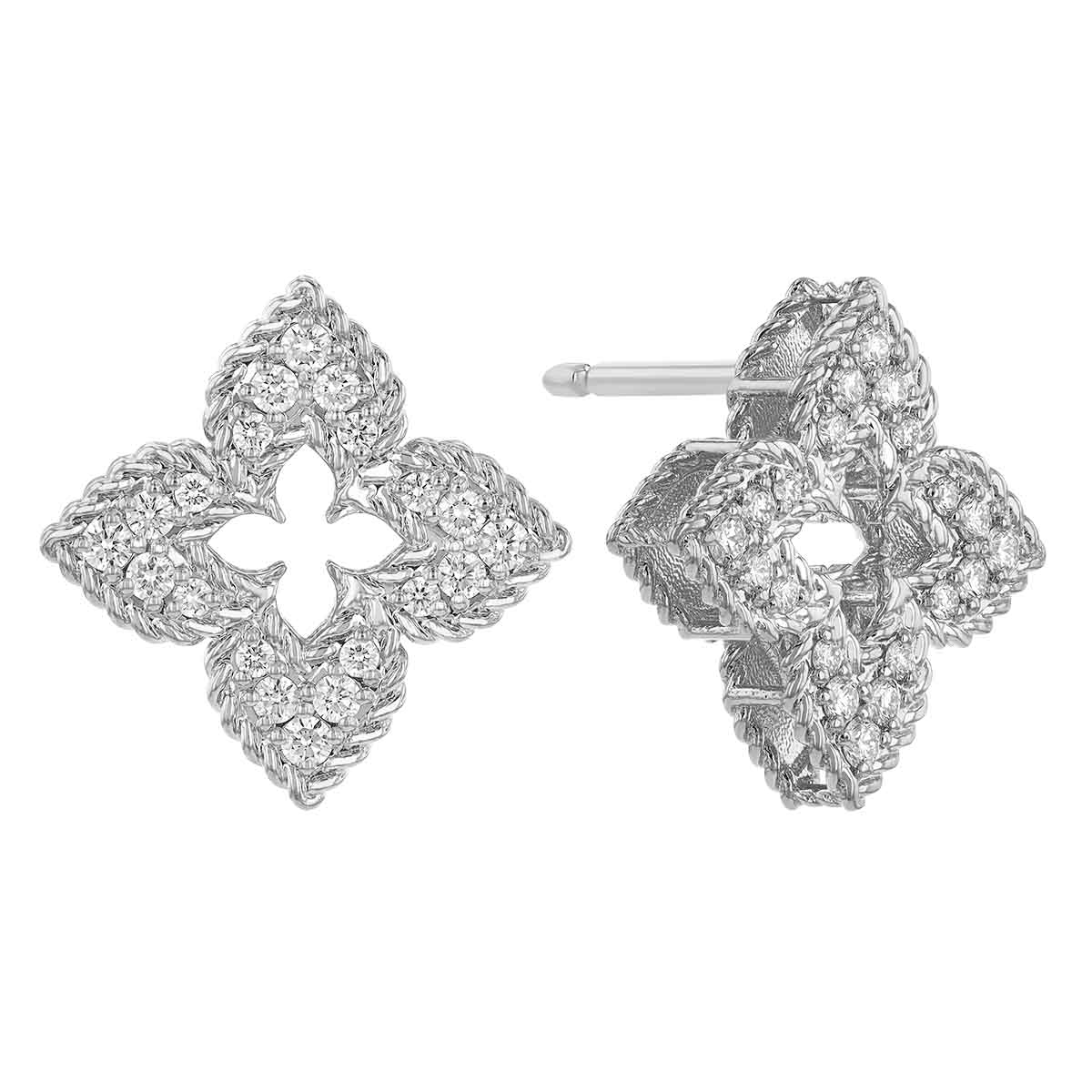 Roberto Coin Venetian Princess Diamond Small Flower Stud Earrings in White Gold