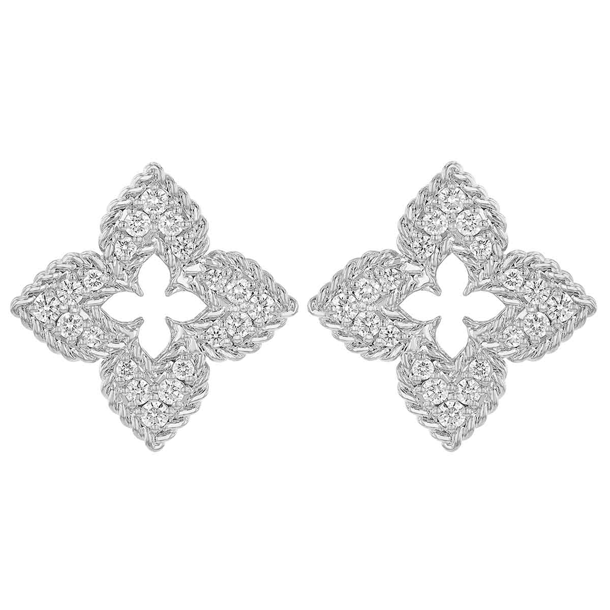 Roberto Coin Venetian Princess Diamond Small Flower Stud Earrings in White Gold