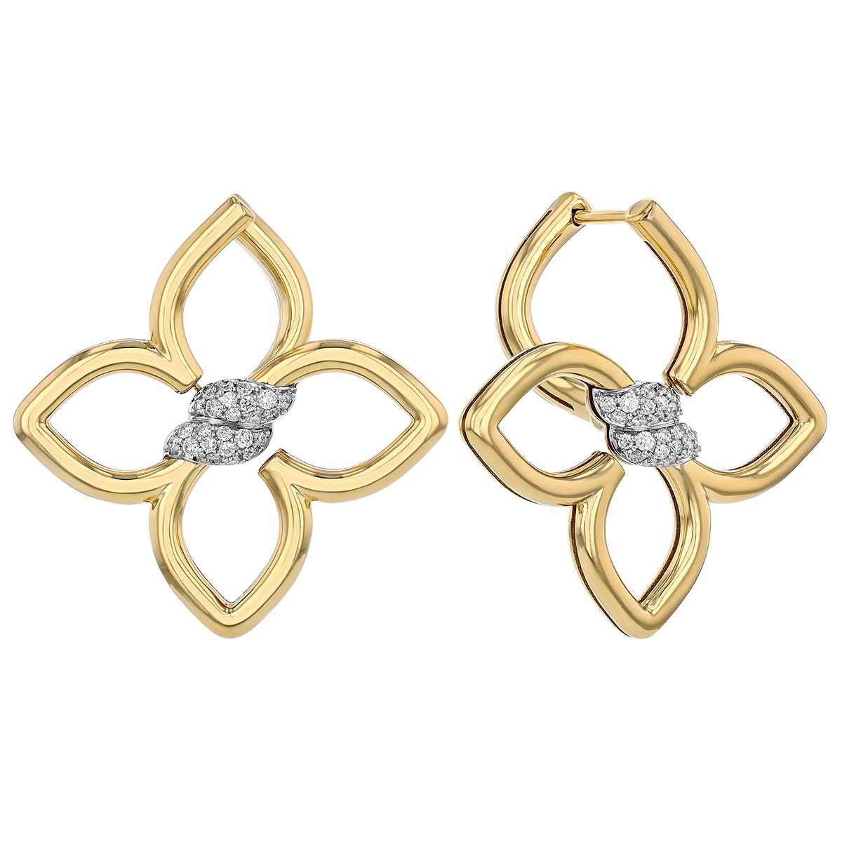 Roberto Coin Cialoma Diamond Pav Twist Flower Drop Earrings in Yellow Gold