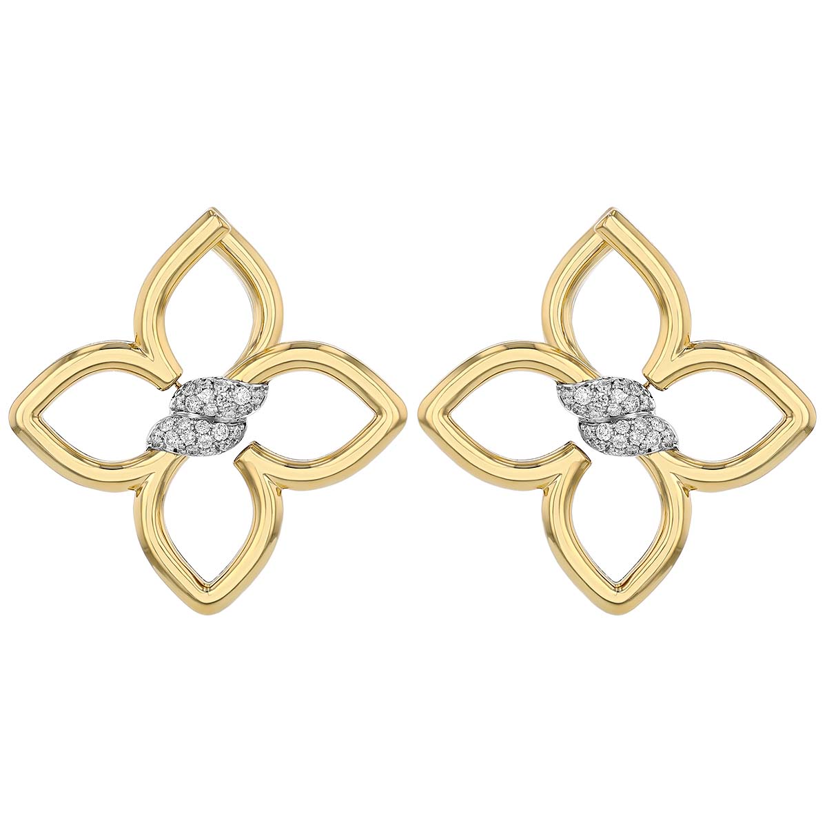 Roberto Coin Cialoma Diamond Pav Twist Flower Drop Earrings in Yellow Gold