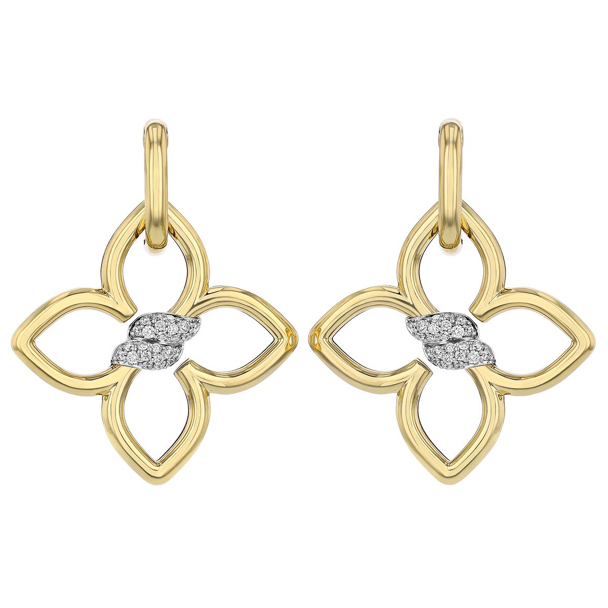 Roberto Coin Cialoma Diamond Pav Twist Flower Dangle Hoop Earrings in Yellow Gold