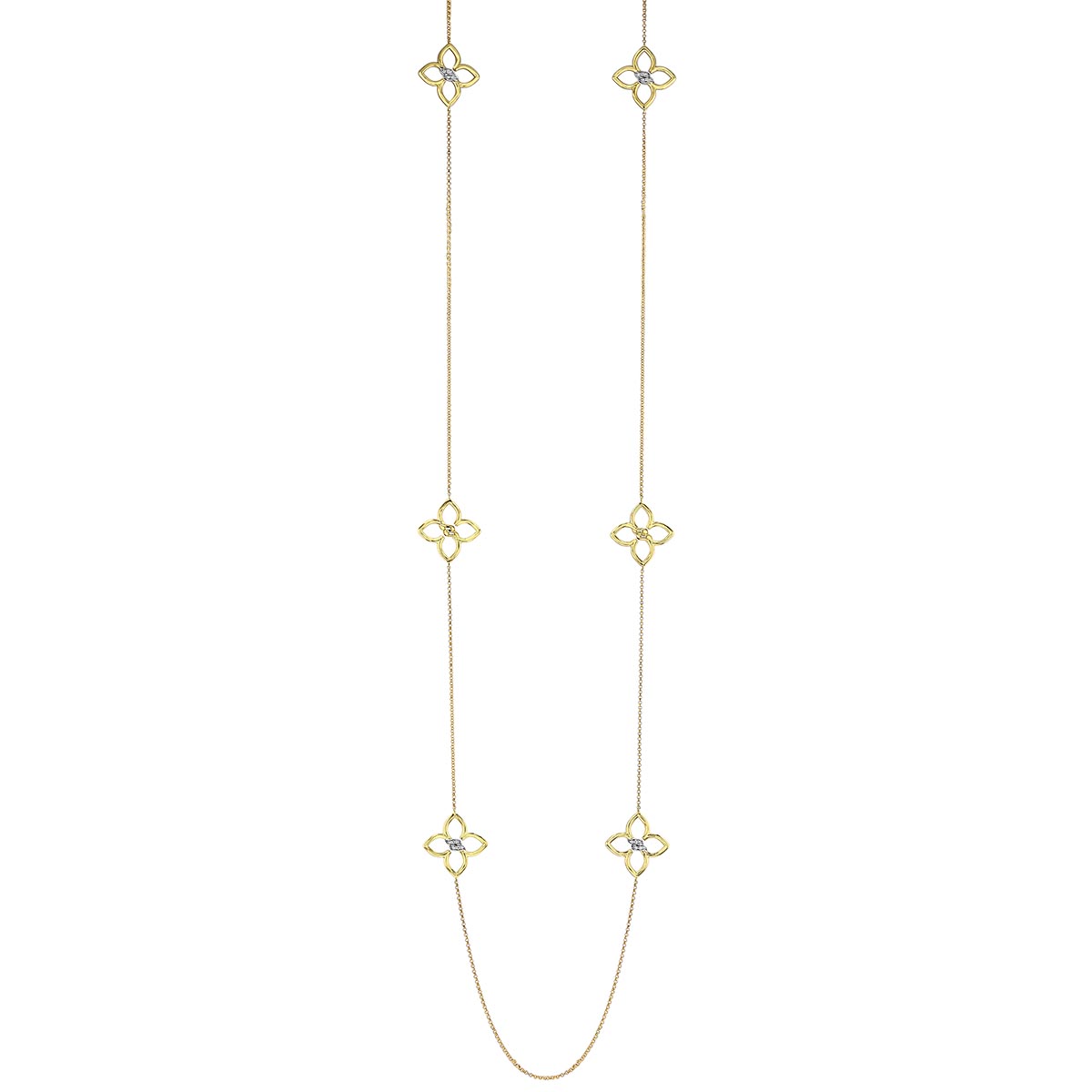 Roberto Coin Cialoma Diamond Twist Flower Station Necklace in Yellow Gold