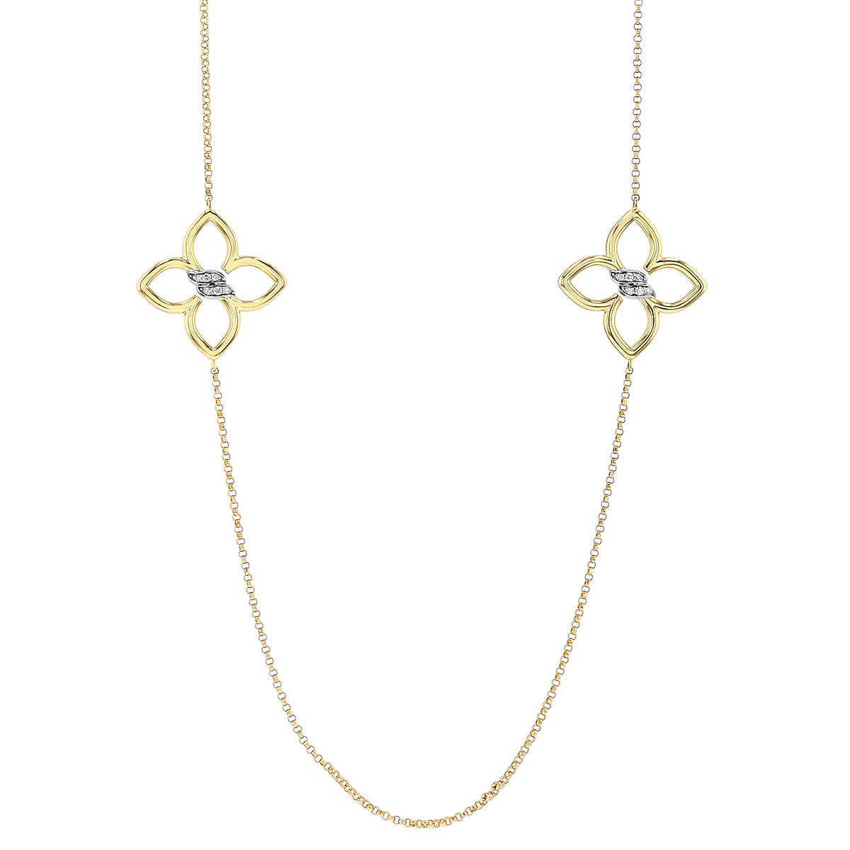 Roberto Coin Cialoma Diamond Twist Flower Station Necklace in Yellow Gold