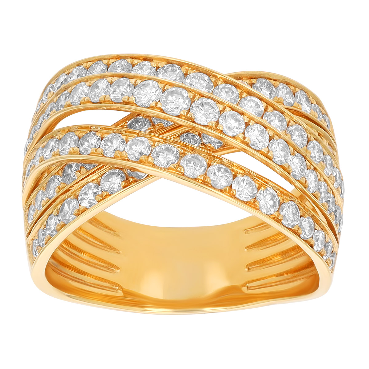 Diamond 5 Row Crossover Ring in Yellow Gold