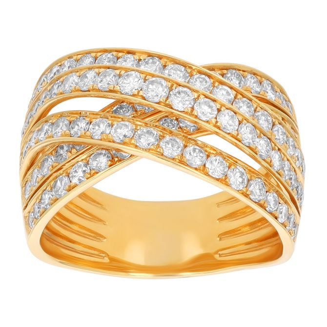 Diamond 5 Row Crossover Ring in Yellow Gold