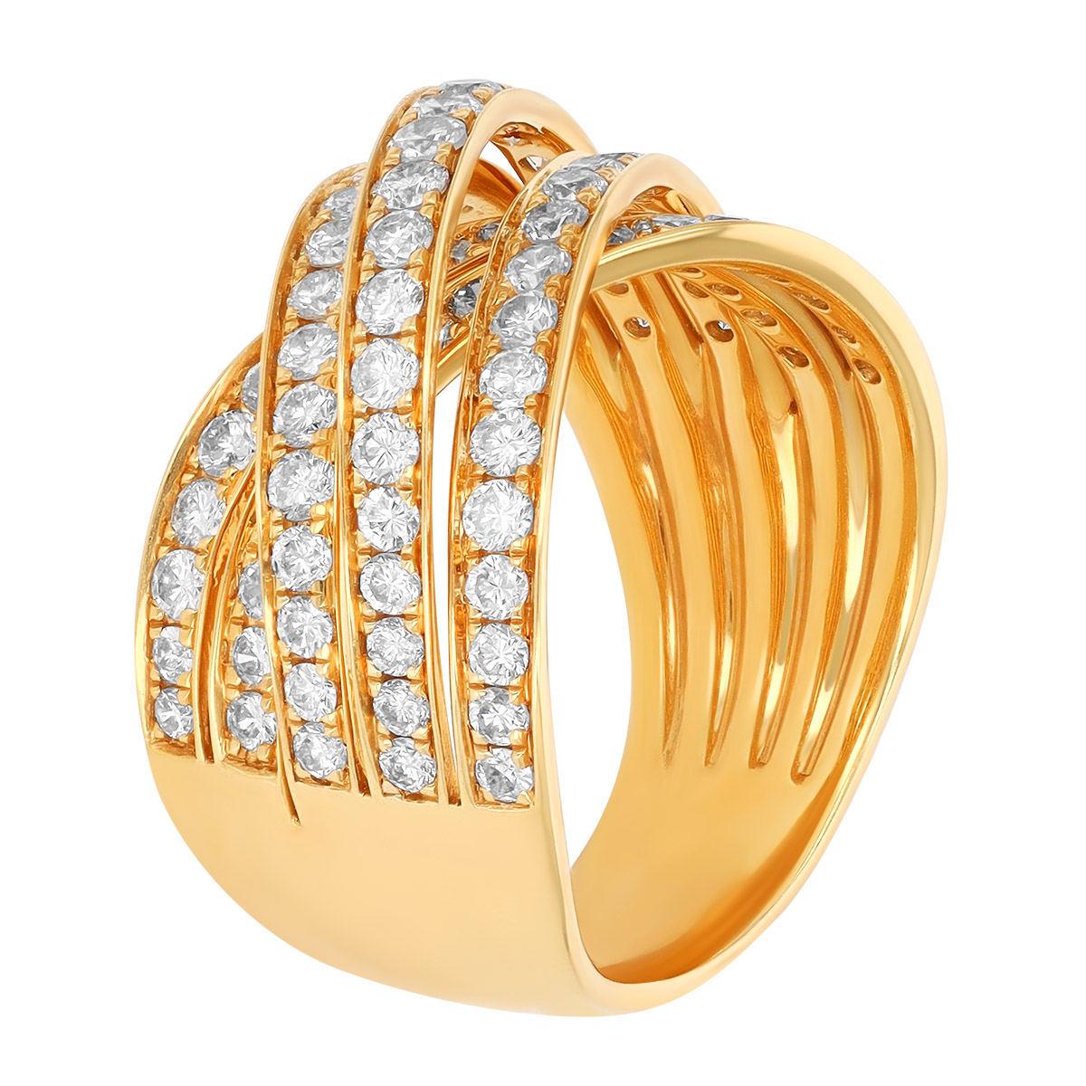 Diamond 5 Row Crossover Ring in Yellow Gold