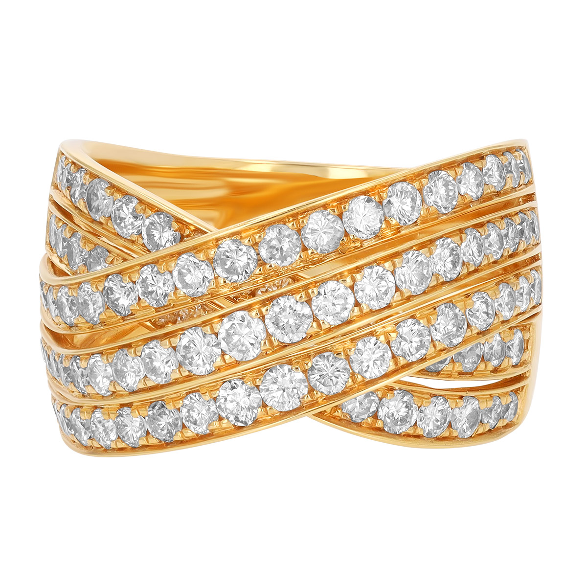 Diamond 5 Row Crossover Ring in Yellow Gold